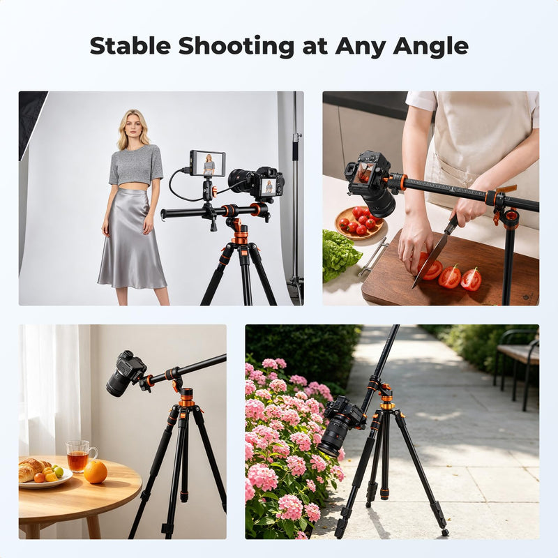 K&F CONCEPT 32" Aluminum Horizontal Tripod Extension Arm | 2-Section Detachable Center Column, D-Shaped Tube, 360° Rotatable&180° Tilt, Overhead Macro Photography, Support 11lbs, MS105 MS105 32"
