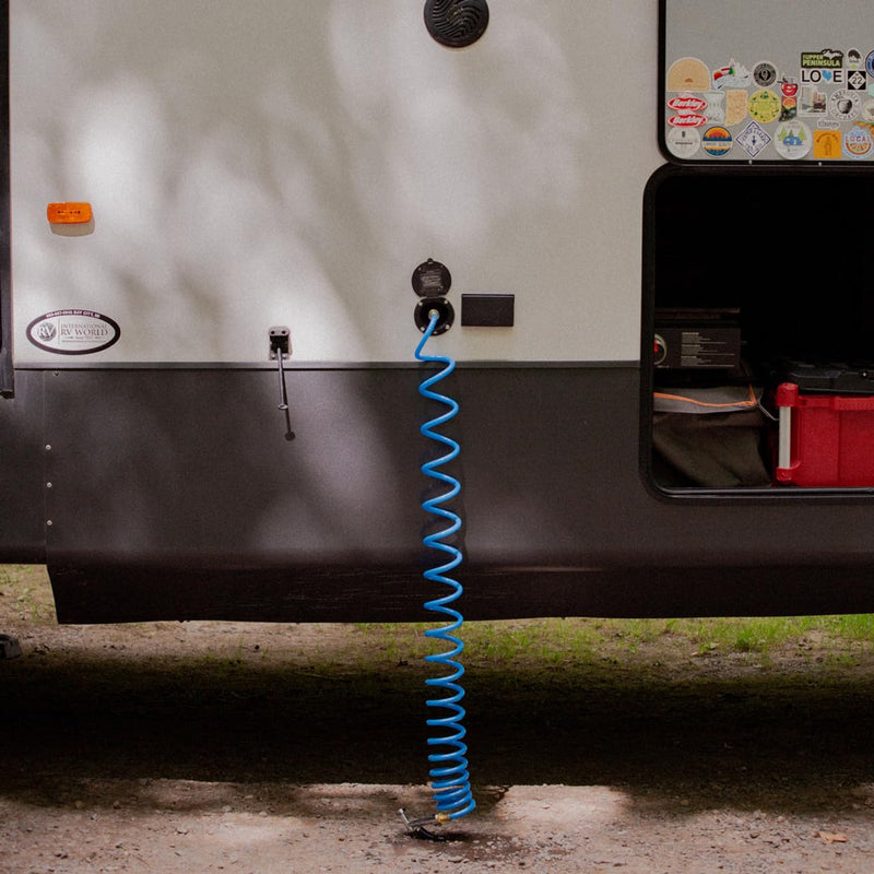 RecPro RV Exterior Shower Hose | 15' Blue Coiled Hose | Optional Flexible Quick Connect Sprayer | UV Resistant (No Sprayer) No Sprayer