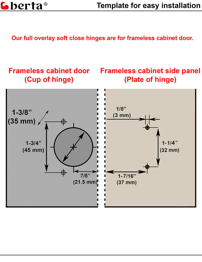 Berta 10-Pack Full Overlay Frameless Soft-Close European Hinges, 110° 3D Adjustable, Clip-On Concealed Kitchen Cabinet Door Hinges with Screws - Ideal for Modern Cabinets 10 Pieces