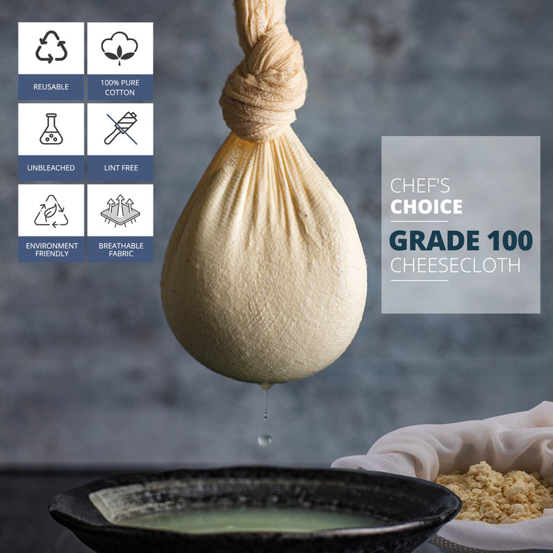 Sufaniq Cheese Cloths, Grade 100 (135 Sq Feet) 100% Pure Cotton Reusable Cheesecloth, Unbleached Ultra Fine Fabric, Cheesecloth for Straining, Premium Butter Muslin Cloth for Straining - 15 Sq Yard Grade 100 - 15 Yard
