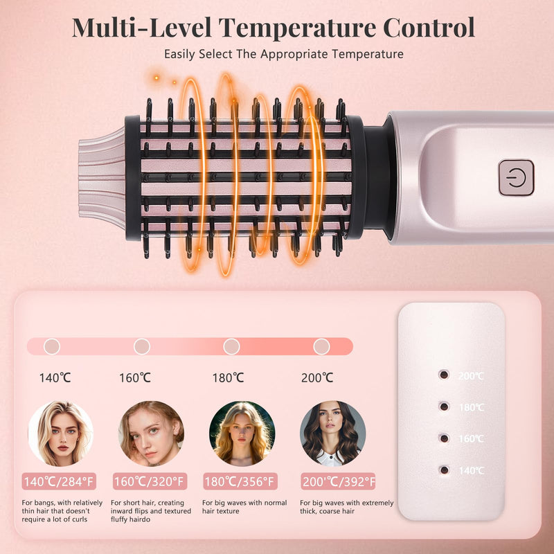 Cordless Curling Brush,3-in-1 Wireless Hair Curler Straightening Brushes,Portable USB Rechargeable Curling Iron,140℃-200℃,Travel Hot Brush for Curly/Straight/Volumising Styles