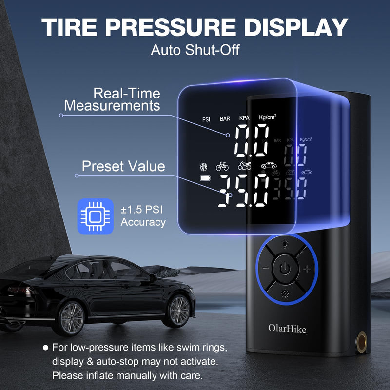 OlarHike Tire Inflator Portable Air Compressor, Smart Dual Hose System, 160PSI Auto Air Pump for Car Tires, Bike,Bicycle, Motorcycles,Electric Pump with LED Light & Digital Pressure Gauge 5200MAH Black