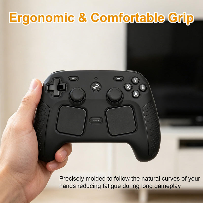 Protective Case for 2026 Steam Controller 2 Accessories, Soft Silicone Cover with Comfort Grip Black Shell Skin, Ergonomic Design Snug Fit Anti-Slip Shockproof Case Cover with Full Protection