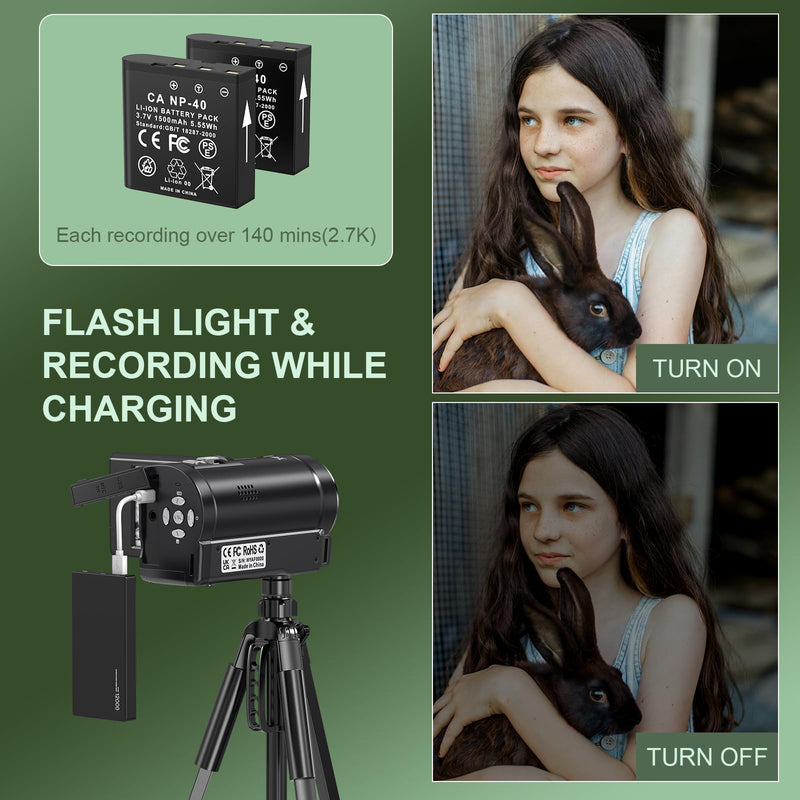 2.7K Video Camera QHD 56MP Camcorder 16X Digital Zoom | Vlogging Cameras for YouTube 270 Degree Rotation Screen Camcorders Webcam with 16G SD Card and 2 Batteries Black