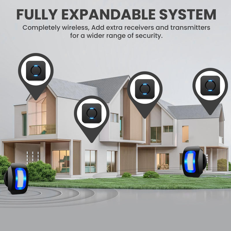 Wireless Motion Sensor LED Light - Motion Detector Alarm Chimes Door Sensor with 500 FT Range Security Alert Monitor System for Home, Business, Store, Office, School A 1 Receiver+1 Sensors