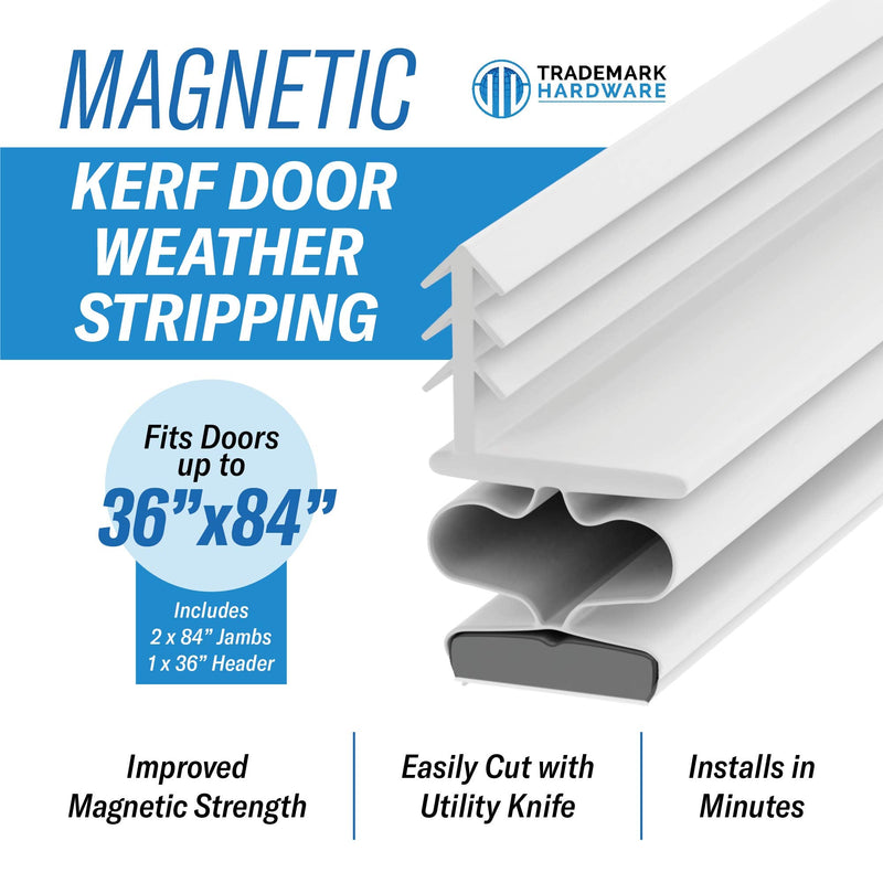 TMH Metal Door Weather Stripping - Magnetic Kerf Door Seal Kit, Full Set 36" x 84" - White Kerf Weather Stripping