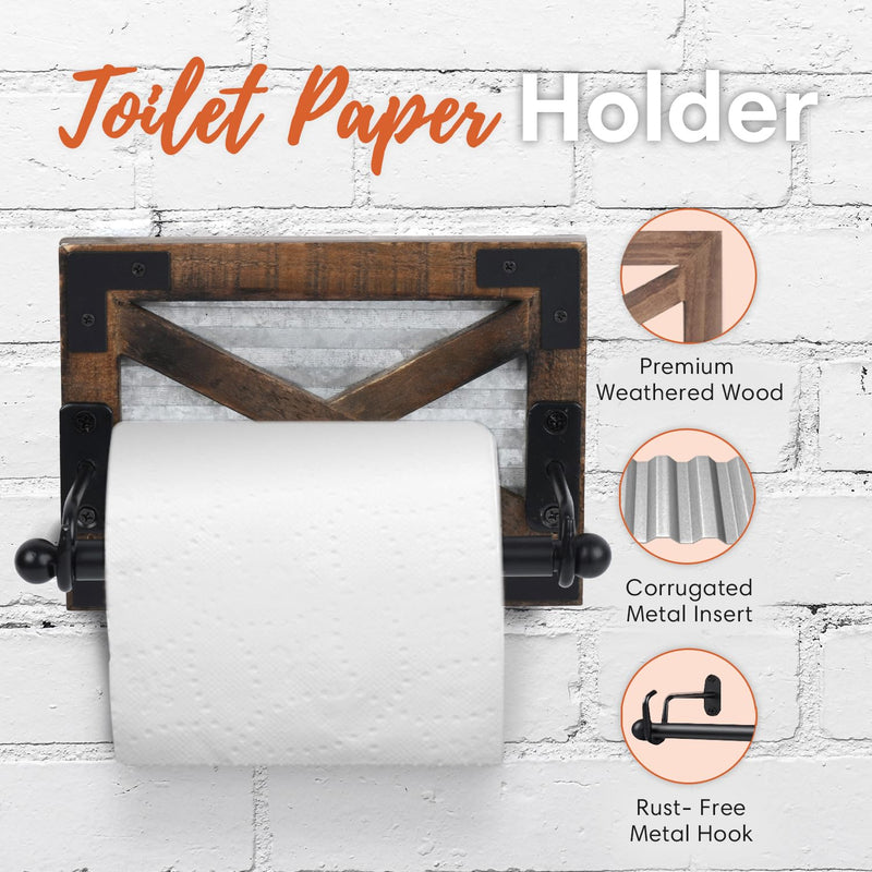 Autumn Alley Rustic Farmhouse Toilet Paper Holder and Towel Ring Rack Set, Wall Mount Farmhouse Wooden Toilet Paper Holder and Bathroom Hand Towel Holder- Farmhouse Bathroom Accessories Set