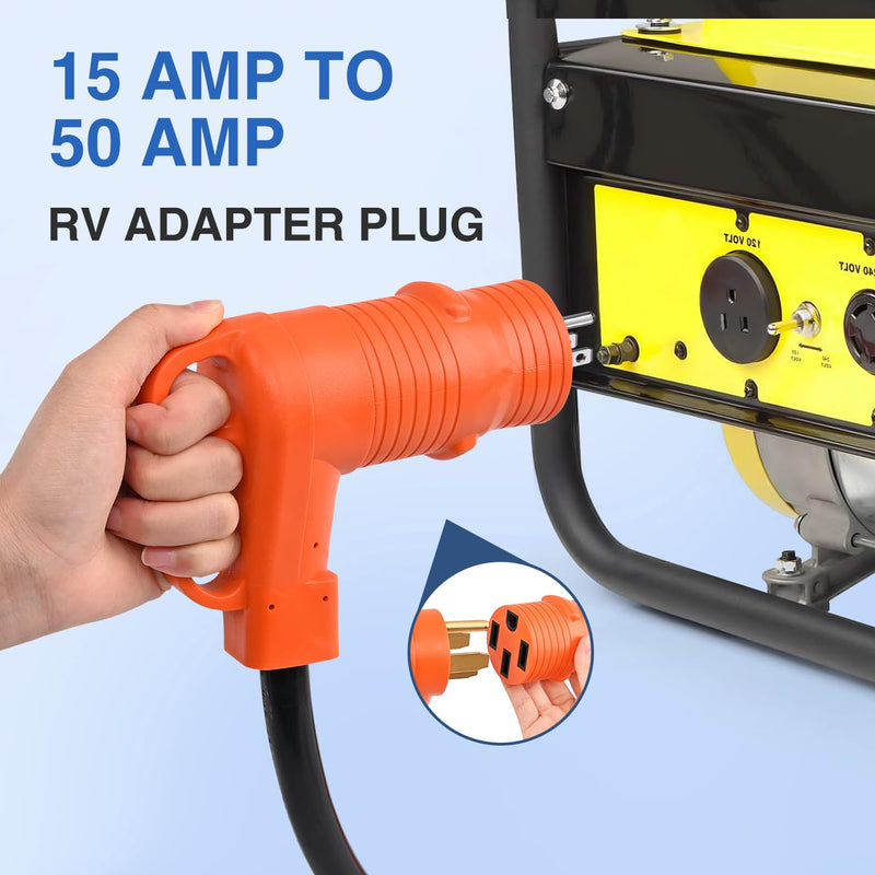 Nilight 15Amp to 50Amp RV Power Adapter 125 Volt Heavy Duty RV Plug 5-15P to 14-50R 15A Male to 50A Female Receptacle for RV/EV Camper Caravan Trailer Generator 15Amp Male to 50Amp Female