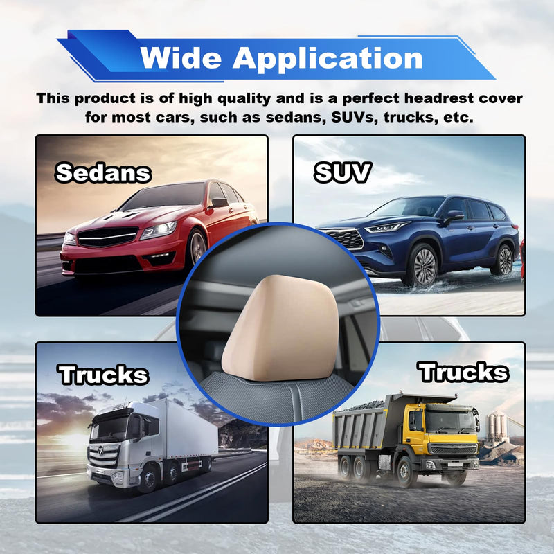 stymart 2 PCS Car Seat Headrest Cover, Universal Headrest Anti-Dirty Covers, Soft Car Head Rest Cover Protector, Protecting Decorative Accessories, for Cars, Vans, Trucks (Beige) Beige