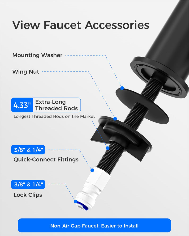 Waterdrop G2FCT-BLK Drinking Water Faucet, Reverse Osmosis Faucet, Water Filter Faucet for Kitchen Bar Sink, Single Handle, Easy to Install, Lead-Free, Stainless Steel, Black