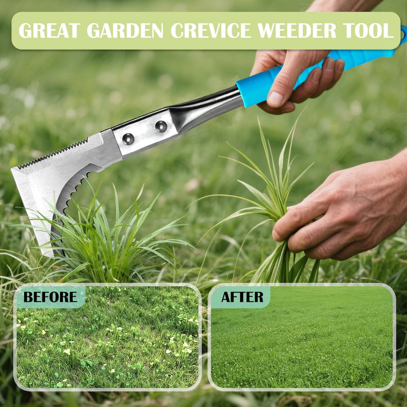 Kosoyo Crack Weeder Crack Weeding Tool Sawtooth Wave Manual Scythe Stainless Steel Gardening Tool -11.42"（2Pack） Blue