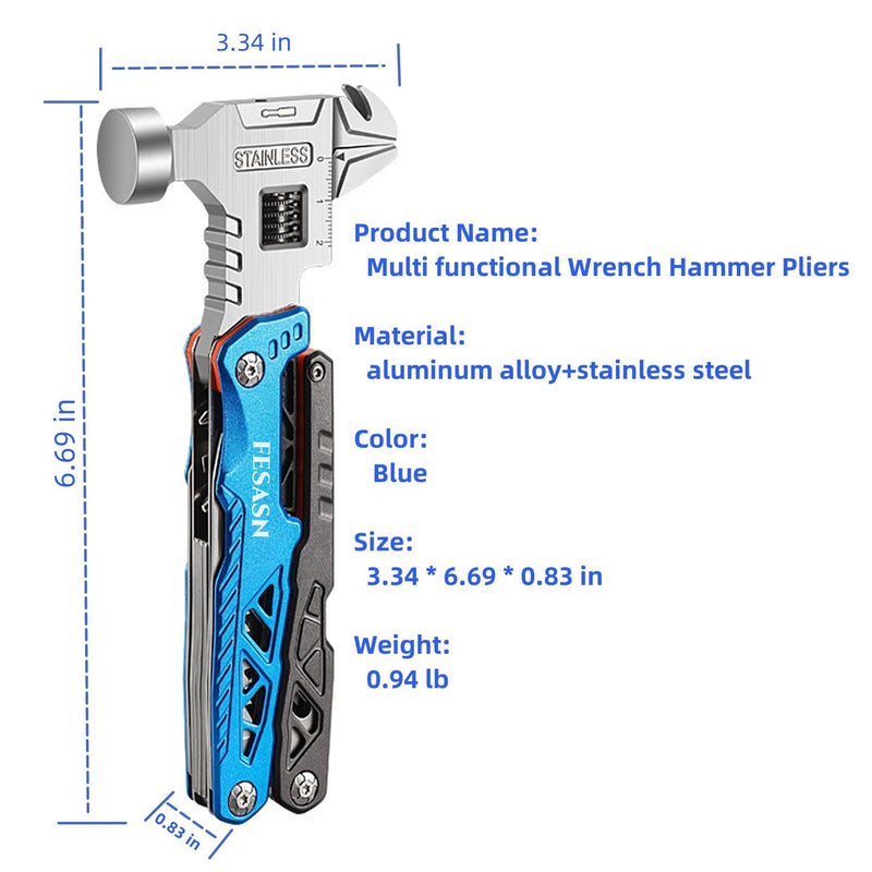 Upgraded Adjustable Wrench Multitool Hammer, 18 in 1 | Pocket Multi Tool Pliers, All-in-One Survival Tool, Camping, Everyday Use Upgraded Wrench