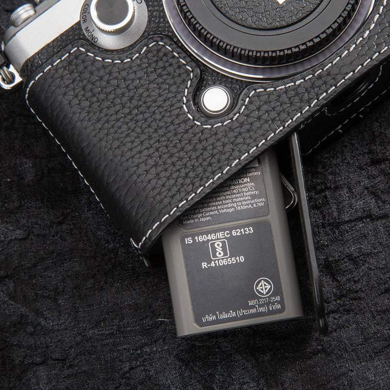 Leather Vintage Half-Wrap Camera Protection case, Handcrafted Camera case, Suitable for Olympus Pen-F M43 (Black) Black