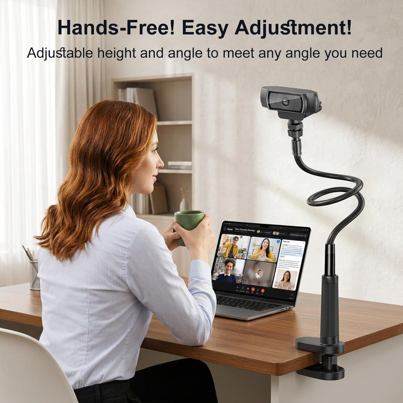 Webcam Stand Camera Desk Mount with Phone Holder for Logitech C922 GoPro | 36" Flexible Webcam Stand, Thick Base & Clamp Mount | Compatible with Logitech C930e/C930/C920/C922x/Brio 4K & GoPro Hero 8-4