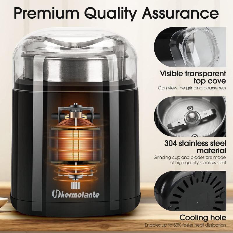 Herb Grinder Spice Grinder, 200 w Herb Grinder with Stainless Steel Blade and Cleaning Brush, Compact Size Electric Grinder for Herbs and Spices -5.11in (Black) Black