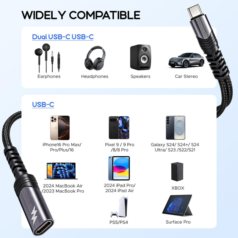 USB C Splitter 2-Pack, Dual USB C Headphone and Charger Adapter, 1 in 2 Out Type C Audio Jack Dongle with PD 60W Fast Charging Cable for iPhone 17 16 15 Pro Max, iPad, Samsung Galaxy S25 S24 2 Pack