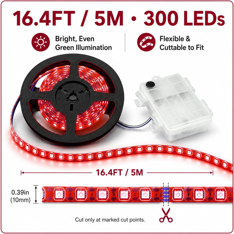 Shangyuan Marine LED Strip Lights with Battery Box for Pontoon Under Deck Lights, Battery Operated Boat Interior Lights for Fishing Sailboat Kayak, Boat Accessories, 5m (16.4ft) (red) Red