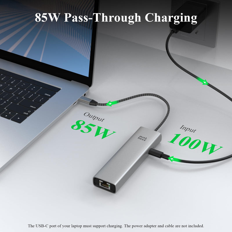 Minthouz USB C Hub, 6 in 1 Laptop Docking Station, Multiport Adapter with HDMI 4K@144Hz, 2500Mbps LAN, 10Gbps USB-A/C Ports, PD 100W Charging, Compatible with Surface, M1, M2, M3, HP, Lenovo MT-UHP3418 Pro