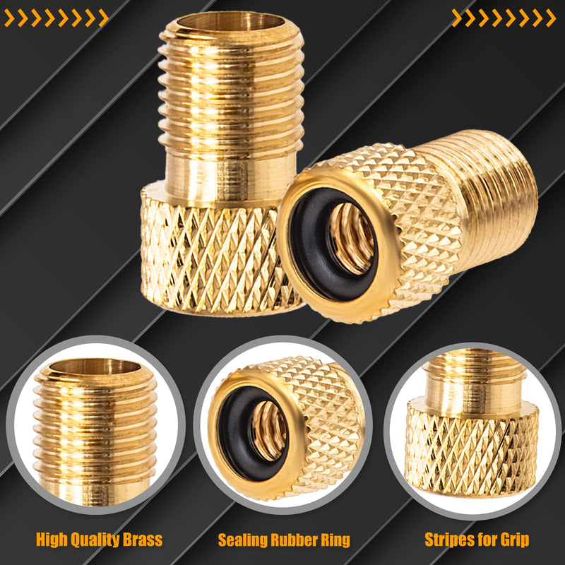 2PCS Brass Presta Valve Adapter, Convert Presta to Schrader Adaptor, Inflate Tire Using Standard Pump or Air Compressor for Bikes, 2 Pack Black Tire Valve Caps(Reticulated Grain Style) 2 pcs + 2 caps 2PCS Reticulated Grain Style + 2 Caps