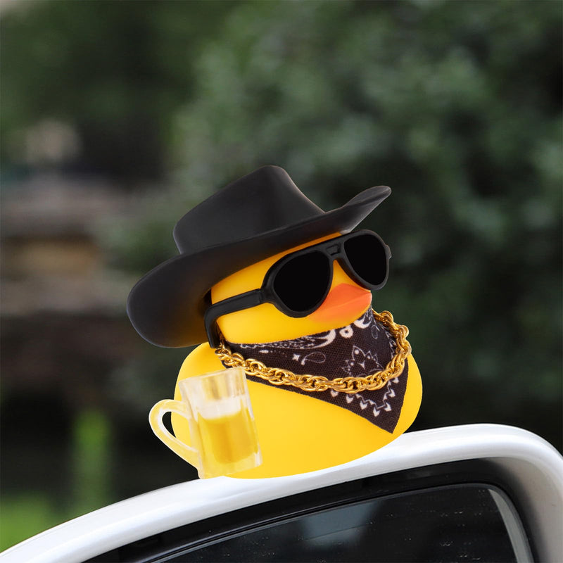 wonuu Rubber Duck Car Ornaments Funny Office Gifts Dashboard Decorations for Cool car Accessories with Cowboy Hat, Black