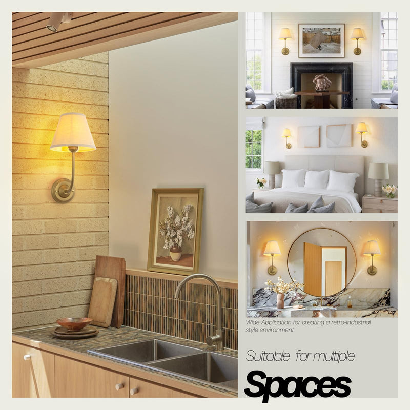 Vintage Fabric Wall Sconce Linen Cloth Shade, E26 Hardwired Indoor 1-Light Wall Mounted Lamp Fixture for Living Room Bedroom Stairs Hallway Linen Fabric