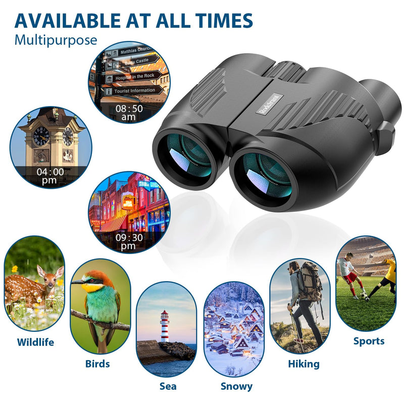 20x25 High Powered Binoculars for Adults and Kids,Compact HD Waterproof Binoculars Durable & Clear BAK4 Prism FMC Lens,Suitable for Bird Watching,Sightseeing and Outdoor Sports Black