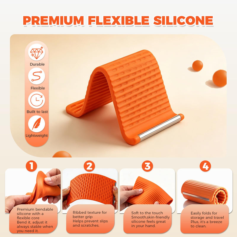 2 Pack Portable Foldable Silicone Aluminum Phone Holder | Flexible Adjustable Bends, Anti-Slip Universal Mobile Phone & Small Tablet Holder for Desk, Airplane, Travel, Office, Home 2 PCS