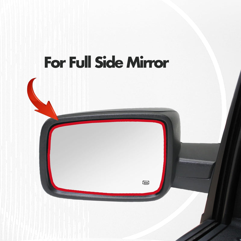 Compatible with Dodge Ram 1500 2500 Driver Side Mirror Glass, 2013 2014 2015 2016 2017 2018 - Left Side Replacement Tow Mirrors, Power Heated, Chrome, with Rear Holder, 68079362AA Driver Side（LH）