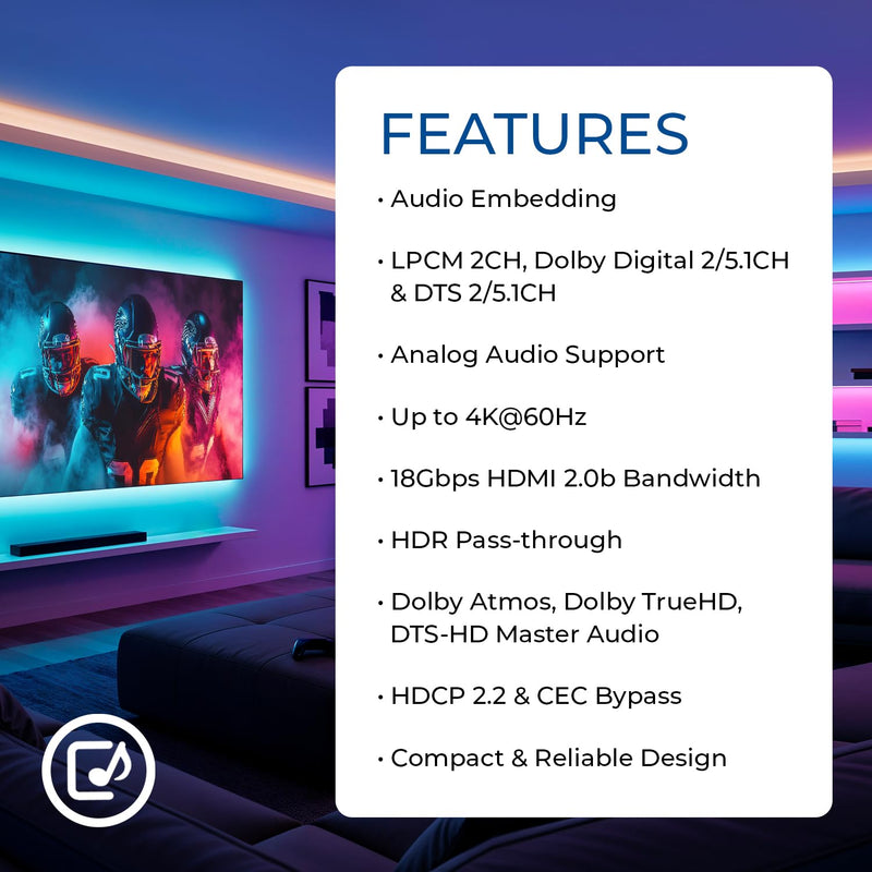 OREI 4K HDMI Audio Embedder, Audio Embedder Inserter Digital Analog Audi + DVI to HDMI Support TOSLINK Optical 3.5mm Jack AUX Sound Input 4K60Hz 18Gbps HDR HDCP2.2