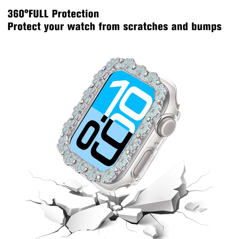 Floral Bling Diamond Bumper Case for Apple Watch SE 3/SE 2/SE/9/8/7 44/45mm | Glitter Rhinestone Flower Watch Case Hard PC Shockproof Protective Frame Cover Accessory for Women Compatible with iWatch SE Apple Watch SE 3/SE 2/SE/9/8/7/6/5/4 (44/45mm)