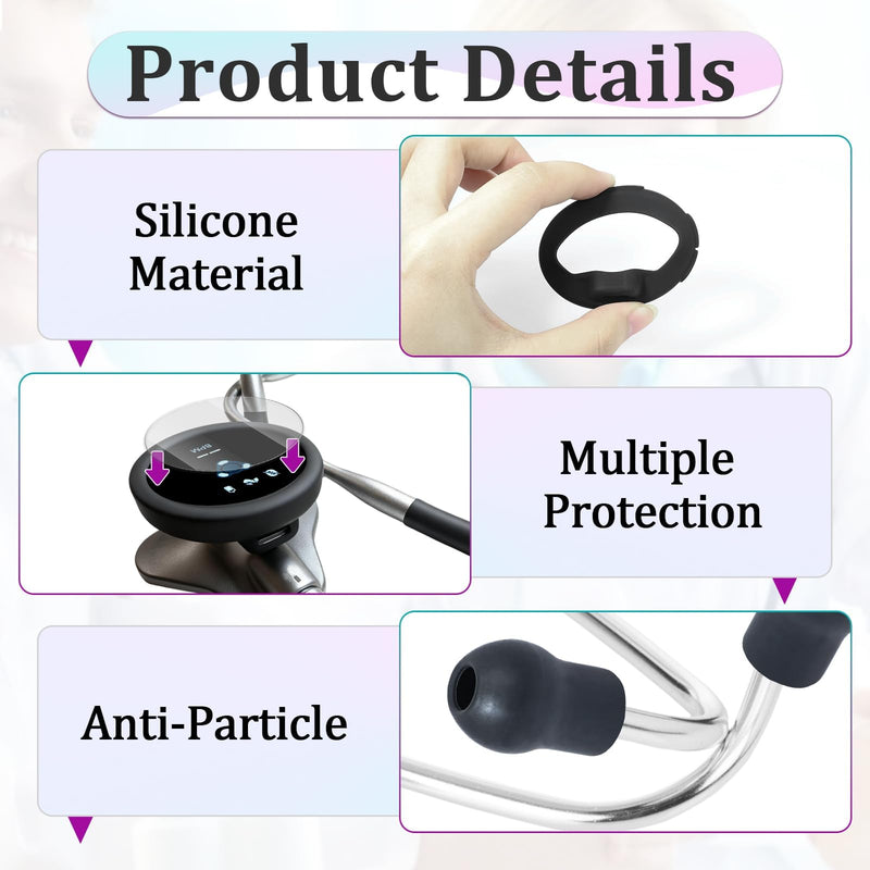 5 Sets Protection Kits Compatible with EKO Core 500 Digital Stethoscope Accessories - 5 Pcs Silicone Protective Cases, Tempered Screen Protectors, Alcohol Packs and 10 Pcs Ear Tips