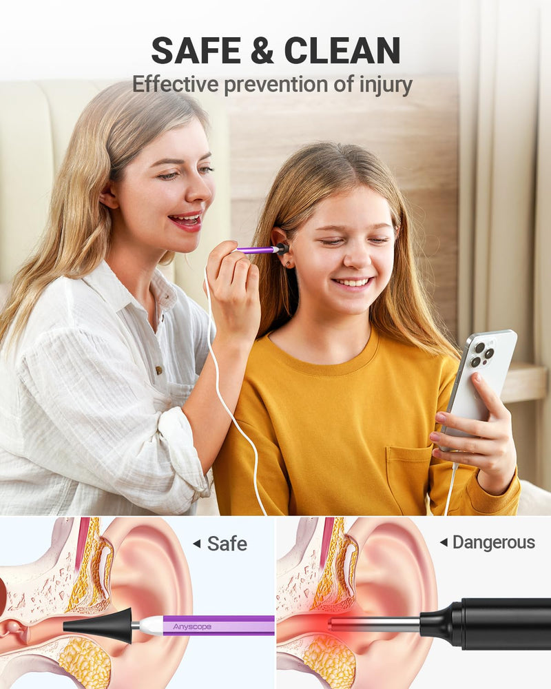 Digital Otoscope with Gyroscope, HD Ear Camera with Ear Wax Removal Tools, Video Ear Scope Otoscope with Light, Compatible with iPhone and Android (Purple) Purple