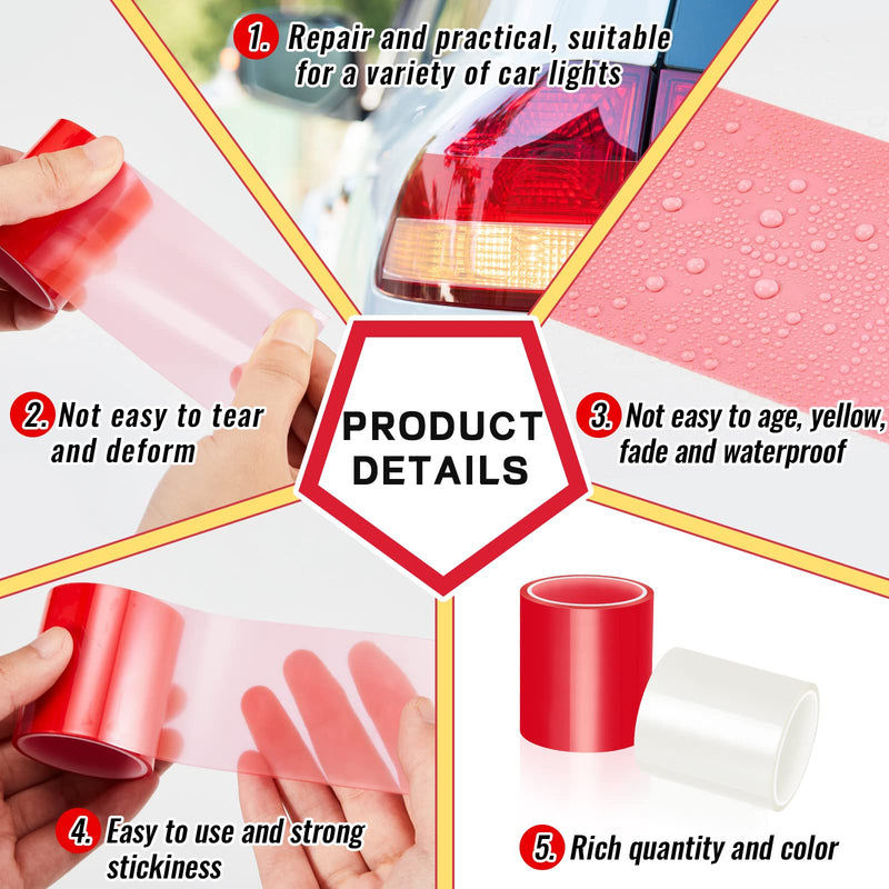 Patelai 16.4 ft x 2 Inches Self Adhesive Repair Light Tape Auto Tail Fog Lights Tint Headlight Lens (Red, Clear, Rolls) Red, Clear