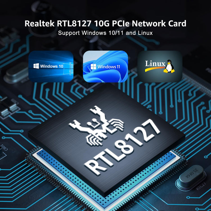 NICGIGA 10Gb PCIe 4.0 x1 Network Card, Realtek RTL8127 Ethernet Adapter. | 10G/5G/2.5G/1G RJ45 Multi-Gigabit LAN NIC, Support Windows 10/11/Server, Linux, NAS, Low Profile Bracket 10G NIC-RTL8127