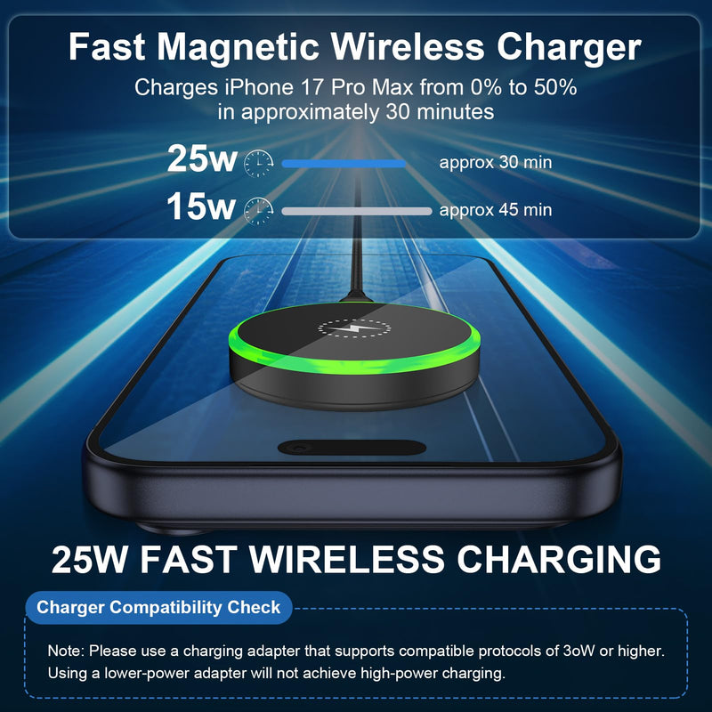 25W Magnetic Wireless Charger for Samsung S26 Ultra Fast Charging Station | Magnet Wireless Phone Charger for Android Compatible with Samsung Galaxy S26+, Google Pixel 10/10 Pro XL/10 Pro Fold/10Pro Black