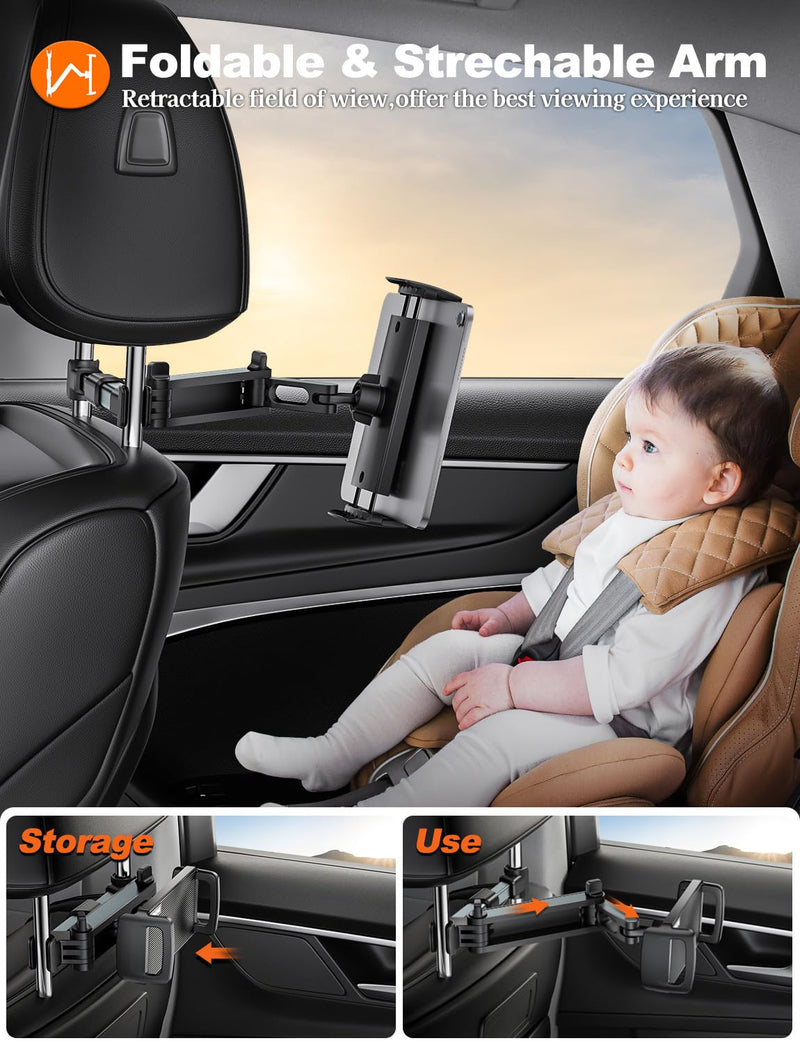 Tryone Car Headrest Tablet Holder Mount Stretchable Backseat Tablets Stand for Kids, Car Seat Mounts Compatible with iPad Pro 12.9 Air Mini, iPhone, Galaxy Tab, Switch, All 4.7-12.9" Screen Devices Grey