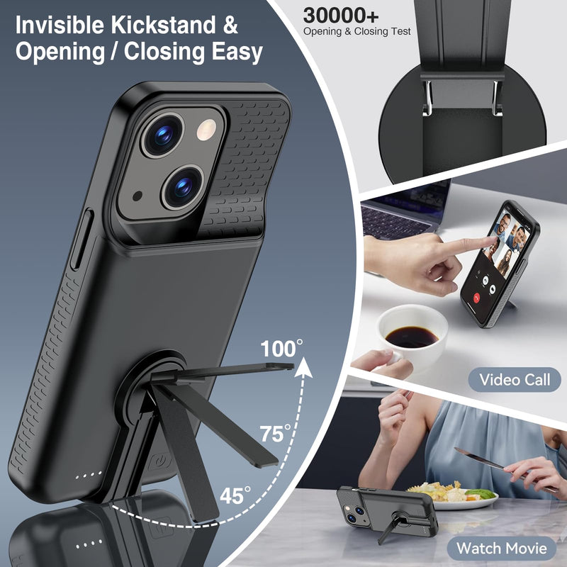 BOPPS Battery Case for iPhone 13/13 Pro/14/14 Pro with Stand，Ultra Slim 8500 Portable Rechargeable Strong Protective Extended Case Cover for iPhone 14,13 Series Black