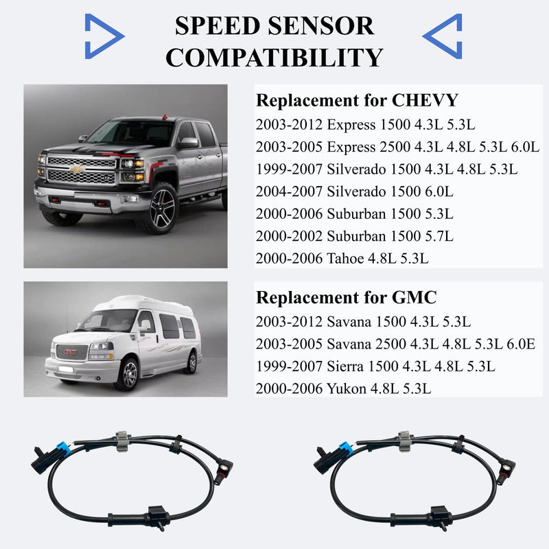 ABS Sensor Front Left Right Compatible for Chevy Silverado/Express/Suburban/Tahoe & GMC Sierra/Savana/Yukon XL & Cadillac Escalade 4.3L 4.8L 5.3L 5.7L 6.0L ABS Wheel Speed Sensor Replace#19181873 15112378