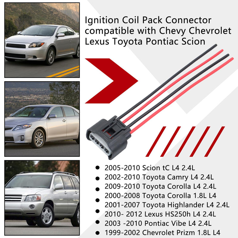 Ignition Coil Connector, Compatible with Toyota Scion Corolla Camry Highlander, Ignition Coil Female Connector Plug Harness Pigtail 4 Packs 90980-11885