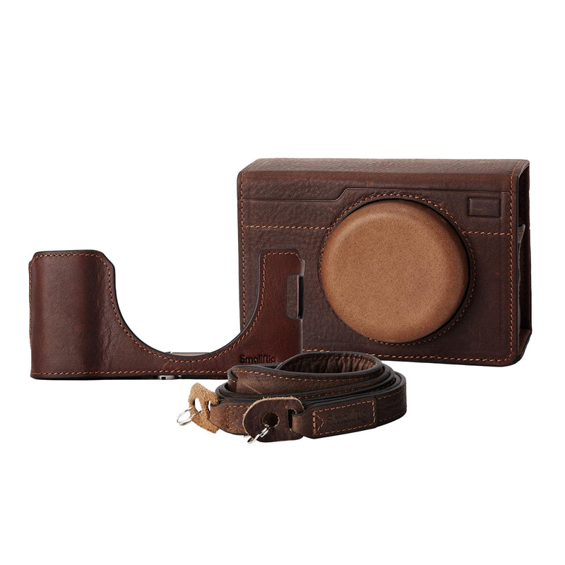 SMALLRIG Leather Half Case for FUJIFILM X100VI, Flip Cover, Shoulder Strap | Genuine Leather Material, Portable and Protecting (Brown) Brown