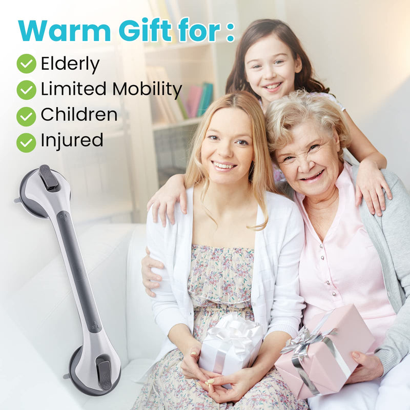 TAILI Shower Grab Bar 16 Inch Suction Cup Grab Bars for Bathroom, Removable Shower Safety Handle Heavy Duty Bathtub Grip for Seniors & Elderly, Strong Handrails No Drilling Waterproof, Grey,G9 16.8" Gray