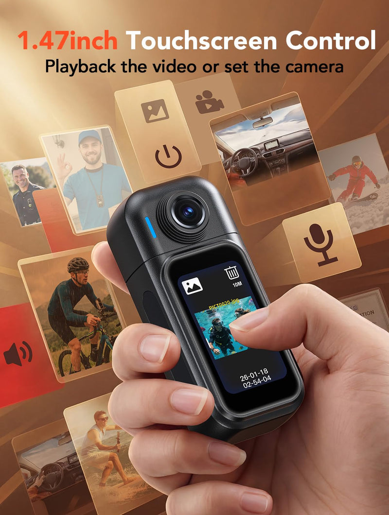 BOBLOV W3 Mini Body Camera Waterproof, 64GB Touch Screen Wearable Camera | 7H recording, charging dock, magnetic clips and up to 33FT waterproof case for vlogging, travel, cycling and daily use 64G Waterproof