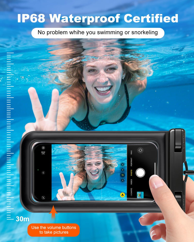 Floating Waterproof Phone Pouch 2 Pack, IP68 Dry Bag Up to 7.0" | Waterproof Phone Case fits All Smartphones, Floats in Water, Clear Underwater Shots for Beach Snorkel Cruise Kayak 7.0 inch