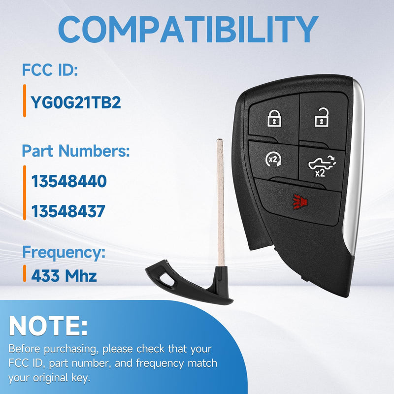 Smart Key Fob Replacement Remote fits for GMC Sierra 1500 2500 3500 2022 2023 2024 2025 Chevy Silverado 1500 2500 3500 2022-2025 Smart Car Keyless Entry Remote YG0G21TB2 433Mhz 13548440 13548437