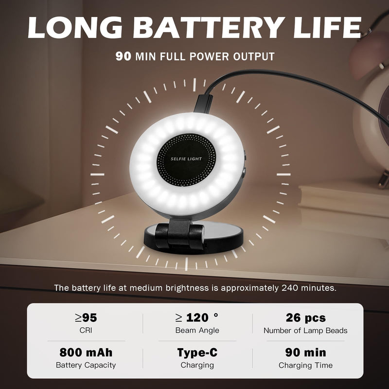 3-in-1 Magnetic Beauty Selfie Light for Phones, with 2.4" Mirror Magnetic Selfie Light, Adjusted 3 Modes, Rechargeable Fill Light for Selfies, for Photography,Makeup,Vlog,TikTok,Video(Black)