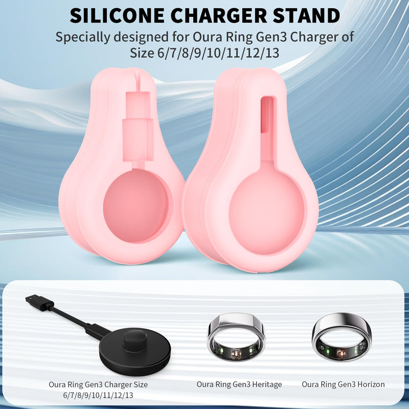 Silicone Charger Protector Cover for Oura Ring Gen3 Charger, Stand Case Compatible with Oura Ring Charger Size 6/7/8/9/10/11/12/13, Charing Dock Station Holder for Oura Ring Gen3 Charger (Pink) Pink