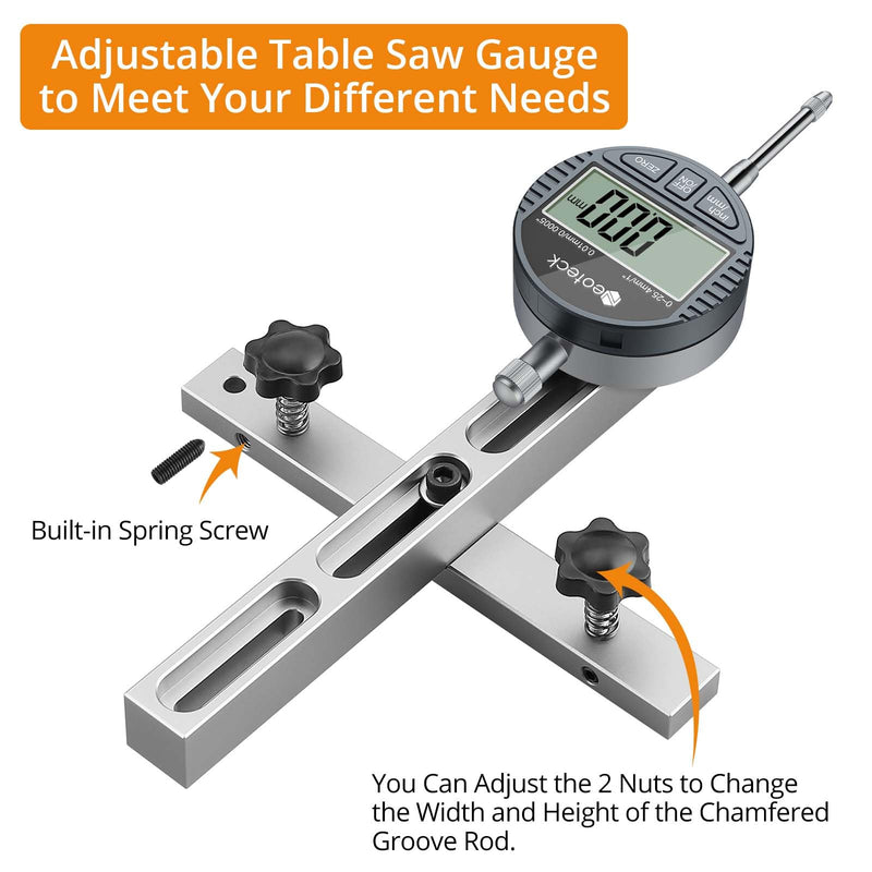 Neoteck 0-1'' Digital Dial Indicator Table Saw Gauge Suitable for Table Saws with a Groove Width of 3/4" (19mm) or more for Aligning and Calibrating Work,Shop Machinery,Band Saw and Drill Press-Silver Silver