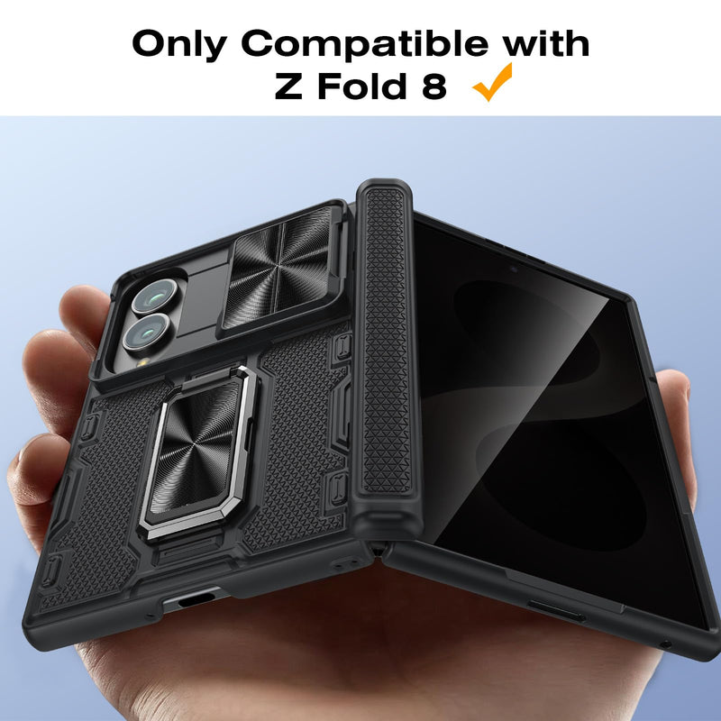 VEGO for Galaxy Z Fold 8 Case with Privacy Screen Protector Anti-Peeping | Hinge Protection[Slide Camera Cover]Military-Grade Shockproof Protective Rugged Stand Case for Samsung Z Fold8 -Black B-Black For Z Fold 8