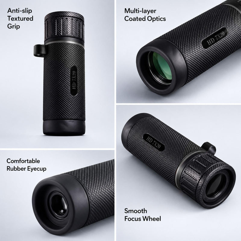 8x21 Mini Monocular Telescope for Camping Hiking Stargazing Travel | 8x21 Compact View, Adjustable Focus, FMC Coated Optics, Waterproof, Non-Slip Grip, Wrist Strap, Pocket Size Silver
