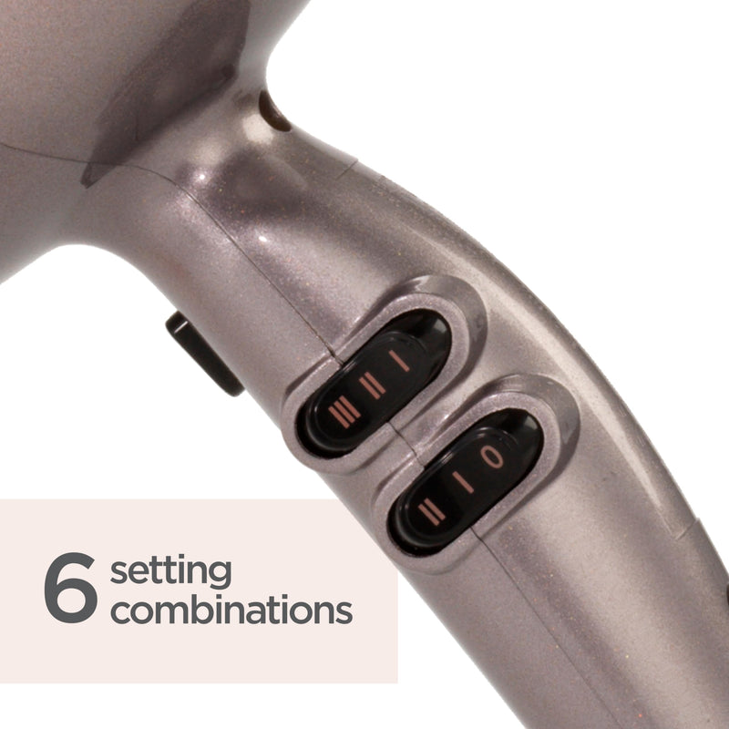 BaByliss Shimmer Hair Dryer - 2100W Professional Ionic Blow Dryer, Lightweight Travel Hairdryer, Fast Drying Ceramic Hair Dryer, 3 Heat & 2 Speed Settings, Silver, 5336BU